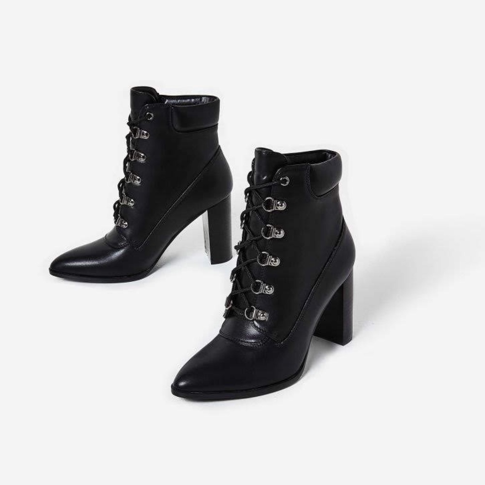EGO Shoes Black Lace-Up Ankle Heeled Booties